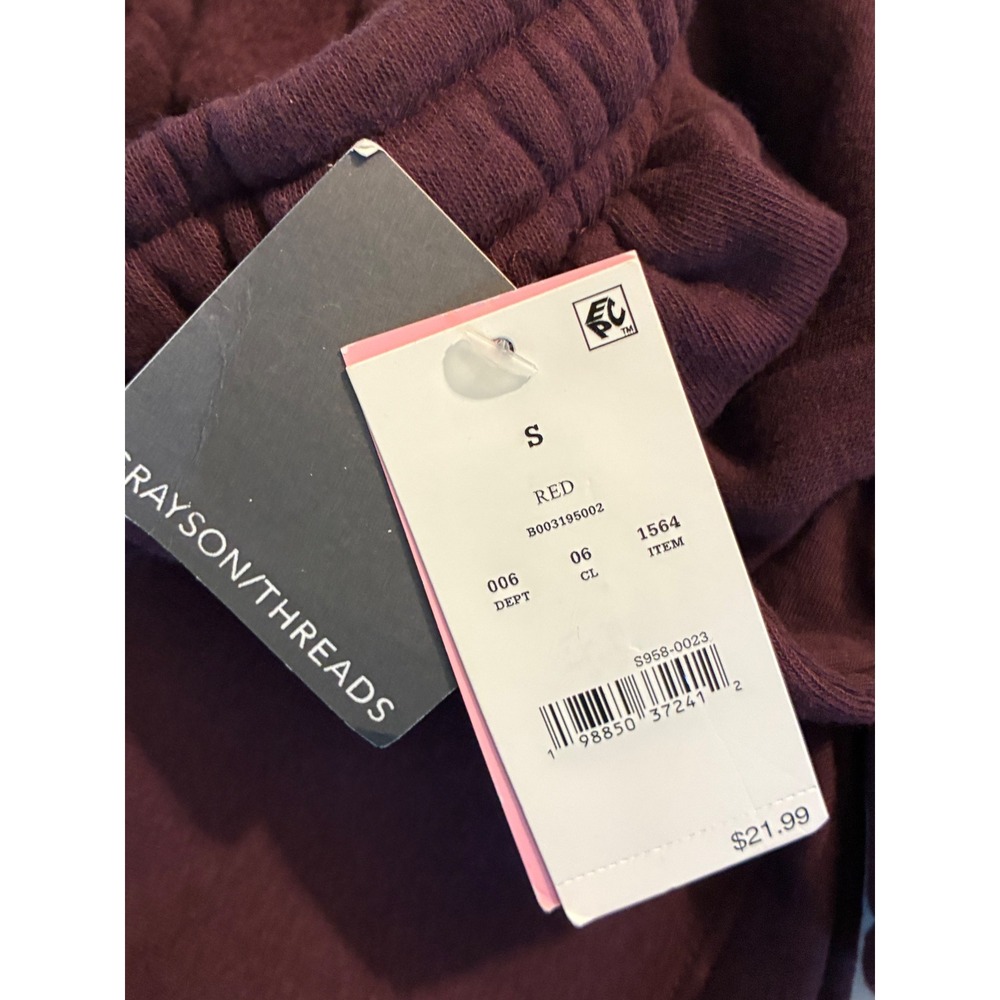 Grayson Threads Womens Size Small Wide Leg Sweatpants Burgundy Fleece Lined NWT - Picture 8 of 8